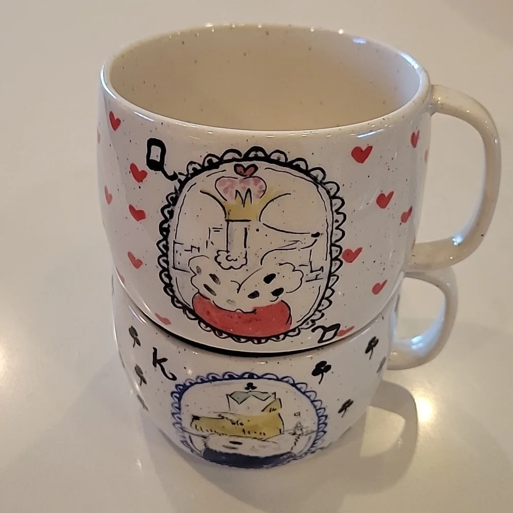 Anthropologie Heart and Crown Mugs - Red, Blue,